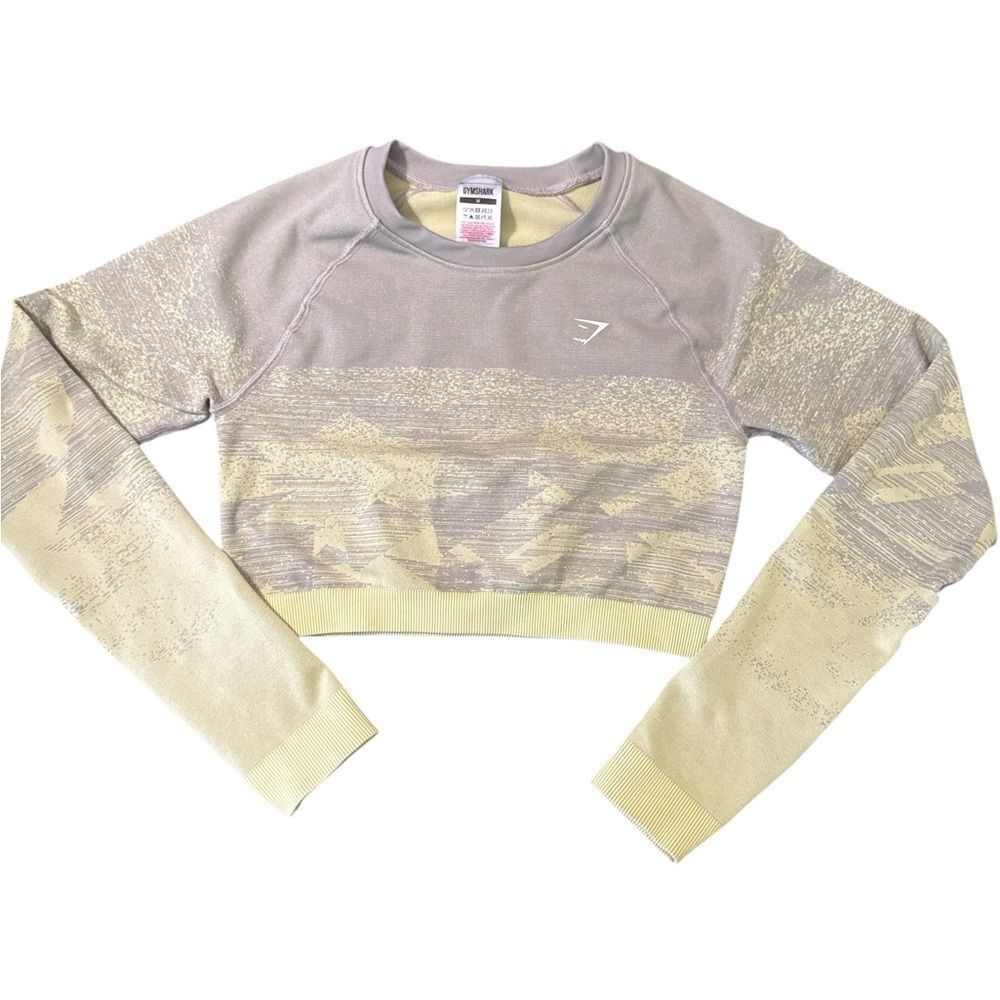 Gymshark Seamless Camo Long Sleeve Crop Top Gray Neon Green Medium